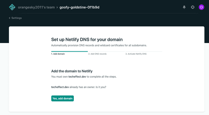 Netlify Add Domain画面